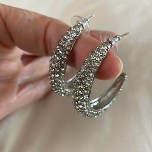 Silver Crystal Hoop Earrings